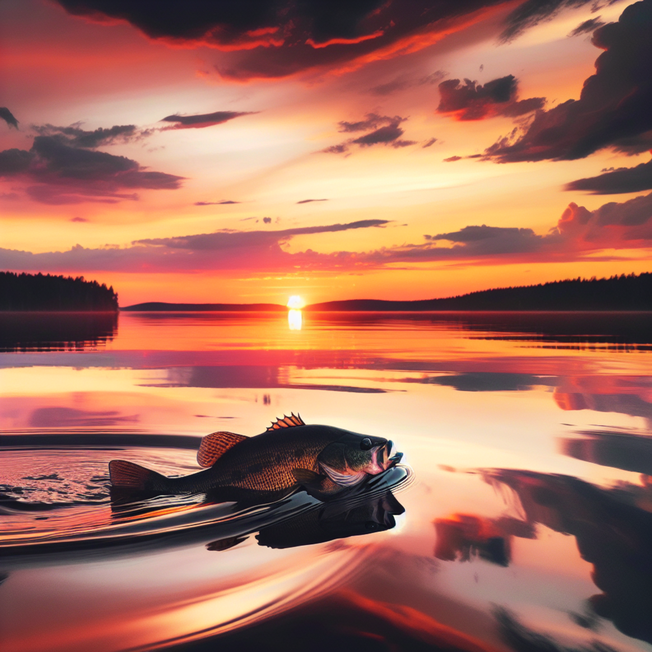 Fisch im Sonnenuntergang am See